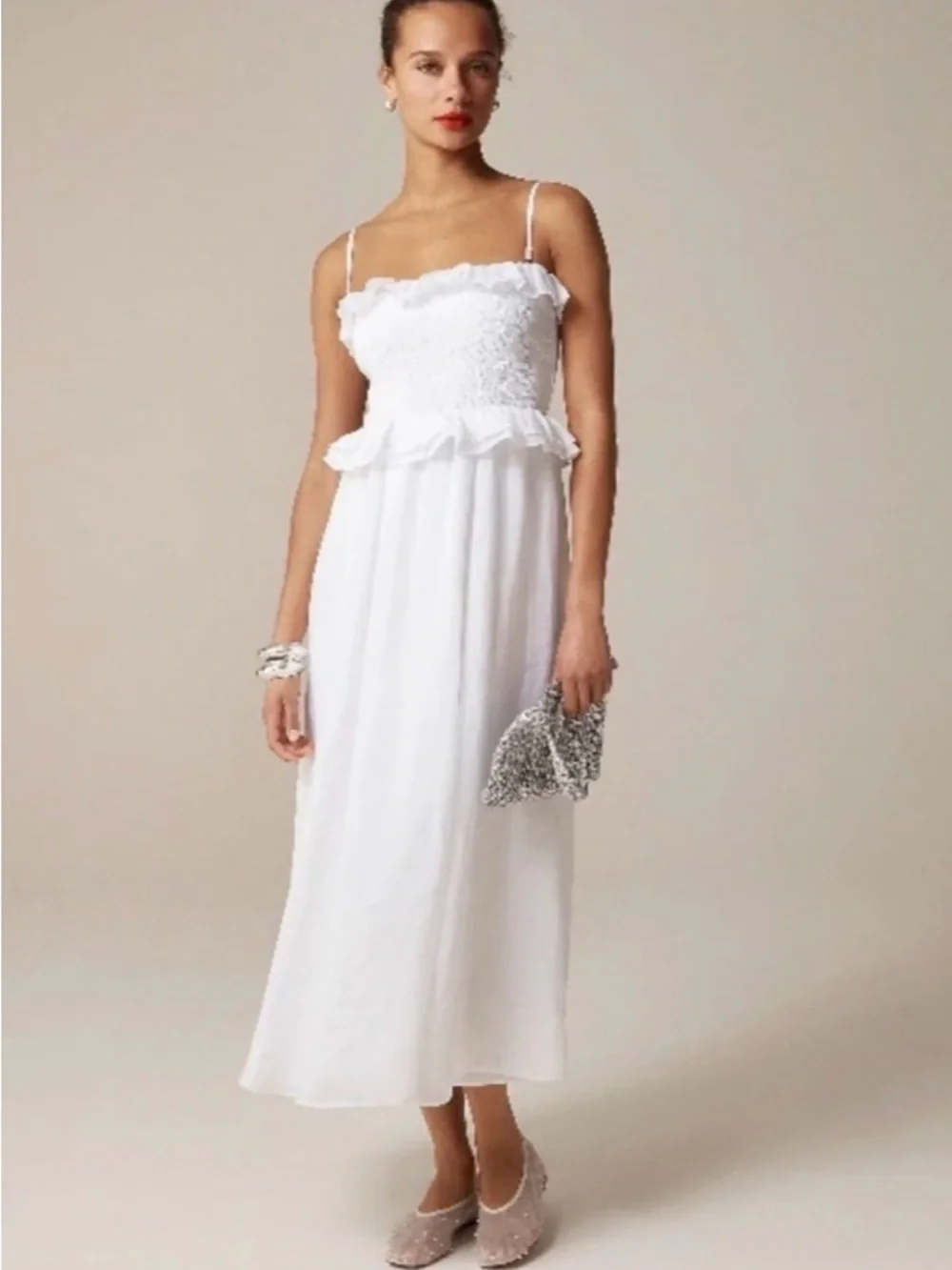 JCREW Size L Ravenna Dress in Ramie White